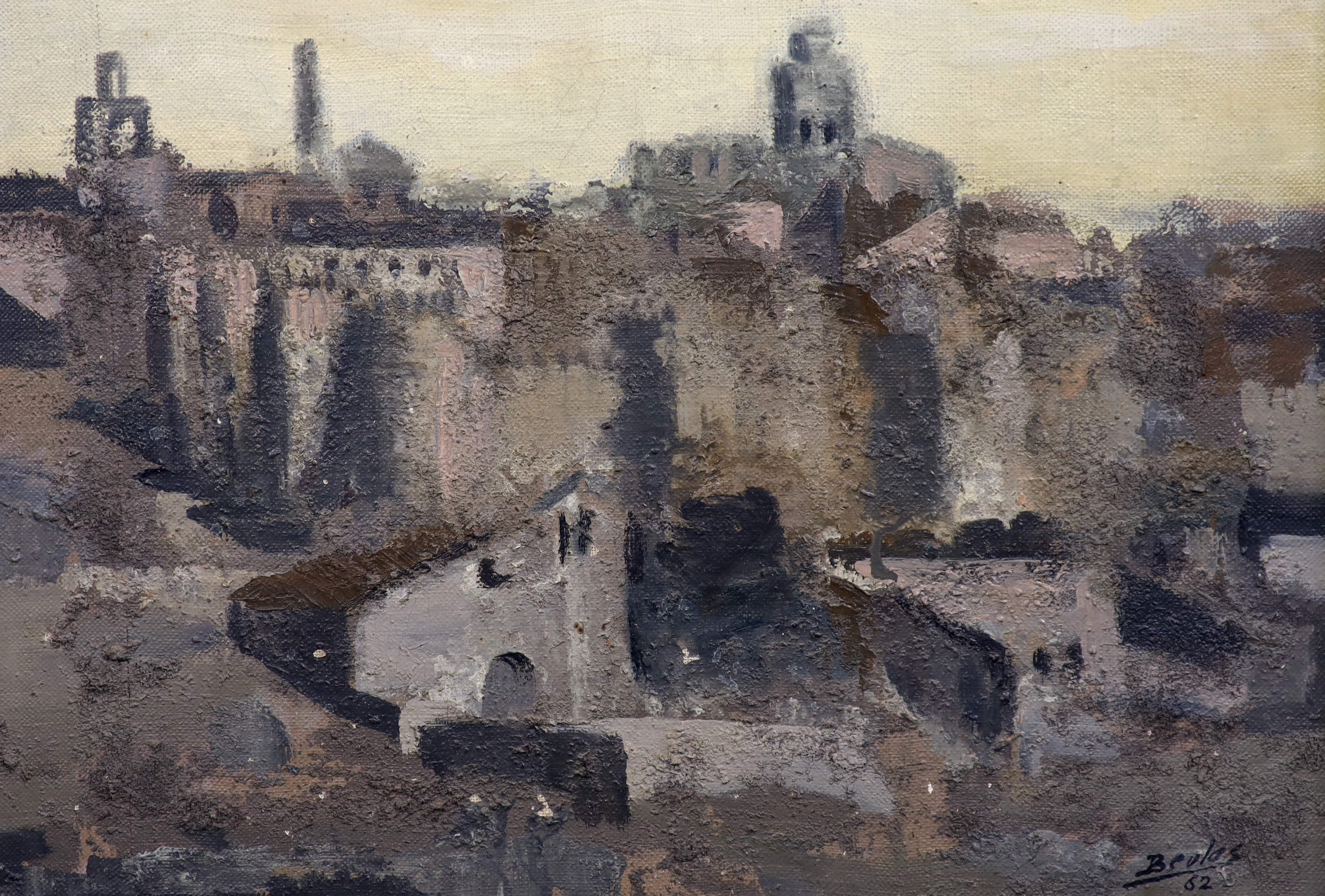 Brolos, oil on canvas board, Italian town view, signed and dated ‘62, 31 x 44cm